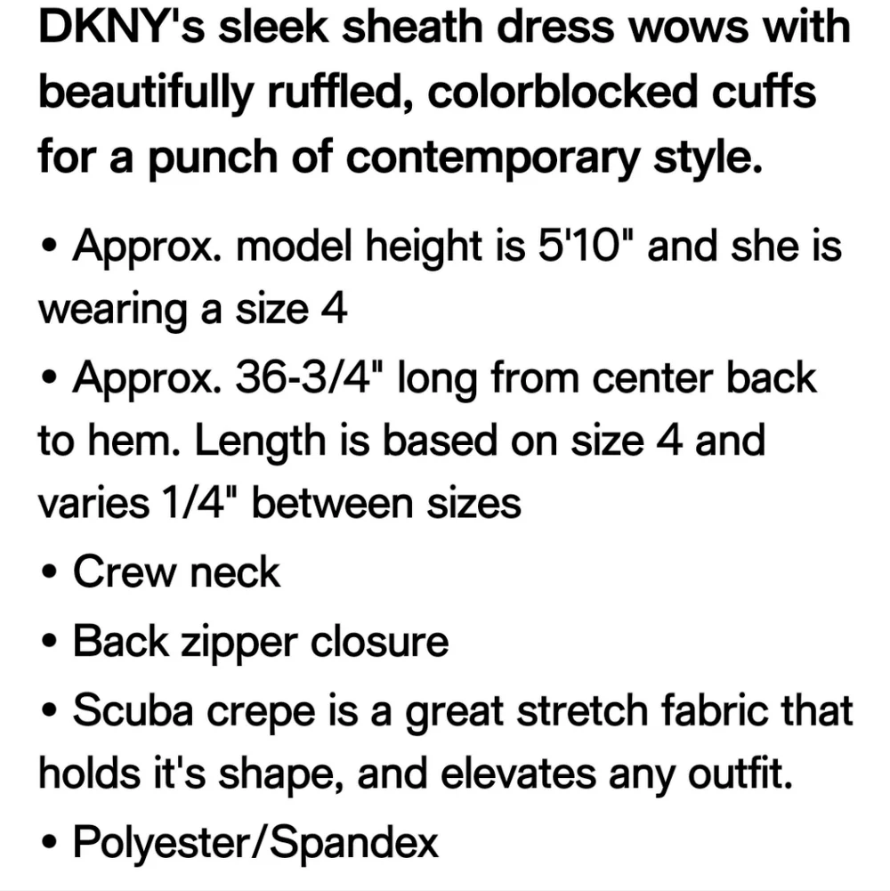 DKNY BLACK SHEATH DRESS W/TRIPLE RUFFLE SLEEVE SZ 6